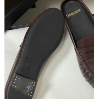 Good Quality Saint Laurent Le Loafer Mules in Calf Leather Chocolate Brown 1215018