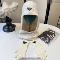Famous Brand Prada Knit Scarf and Gloves Set PR010502 White 2026
