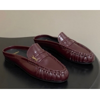 Best Grade Saint Laurent Le Loafer Mules in Oil Leather Dark Burgundy 1215022