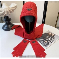 Big Discount Prada Knit Scarf and Gloves Set PR010502 Red 2026