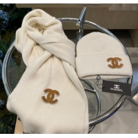 Unique Grade Chanel Knit Hat and Scarf Set CH010514 Beige 2026
