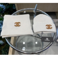 Big Discount Chanel Knit Hat and Scarf Set CH010514 White 2026