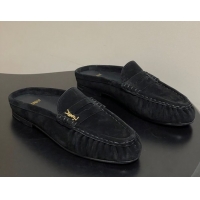 Best Product Saint Laurent Le Loafer Mules in Suede Black/Gold 1215024