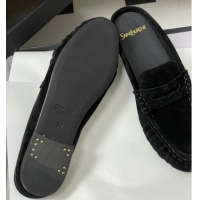Best Product Saint Laurent Le Loafer Mules in Suede Black/Gold 1215024