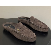 Unique Style Saint Laurent Le Loafer Mules in Suede Deep Brown 1215025