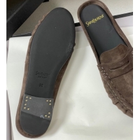 Unique Style Saint Laurent Le Loafer Mules in Suede Deep Brown 1215025