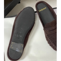 Top Design Saint Laurent Le Loafer Mules in Suede Dark Brown 1215026