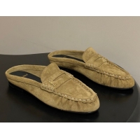 Big Discount Saint Laurent Le Loafer Mules in Suede Beige Yellow 1215027