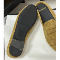 Big Discount Saint Laurent Le Loafer Mules in Suede Beige Yellow 1215027