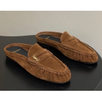 Cheap Price Saint Laurent Le Loafer Mules in Suede Light Brown 1215028