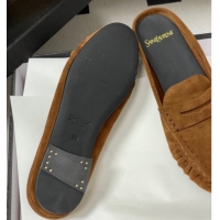 Cheap Price Saint Laurent Le Loafer Mules in Suede Light Brown 1215028