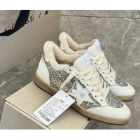 Stylish Golden Goose Women’s Ball Star Sneakers in nappa leather and wool with silver glitter 51031050