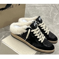 Durable Golden Goose Women’s Ball Star Sabots Sneaker in suede and wool with black glitter 51031051