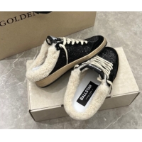 Durable Golden Goose Women’s Ball Star Sabots Sneaker in suede and wool with black glitter 51031051