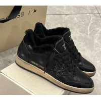 Sumptuous Golden Goose Women’s Ball Star Sneakers in leather and wool with black glitter star 51031052