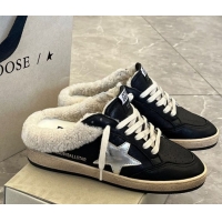 Charming Golden Goose Women’s Ball Star Sabots Sneaker in black nappa leather and wool with silver star 51031055
