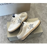 Hot Style Golden Goose Women’s Ball Star Sabots Sneaker in white leather and wool with silver glitter star 51031056