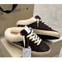 Perfect Golden Goose Women's Super-Star Sabots Sneaker in Suede and Strass Brown GGDB103103 1031059