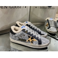Good Quality Golden Goose Women's Super-Star Sneakers in Silver Glitters and Wool GGDB103105 1031061