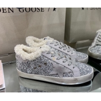 Grade Quality Golden Goose Women's Super-Star Sneakers in Silver Glitters and Wool GGDB103107 1031063
