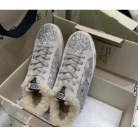Grade Quality Golden Goose Women's Super-Star Sneakers in Silver Glitters and Wool GGDB103107 1031063