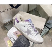 Buy Luxury Golden Goose Women's Super-Star Sneakers in White Leather and Wool GGDB103109 1031065
