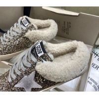 Best Price Golden Goose Women's Super-Star Sabots Sneaker in Gold Glitter and Wool GGDB103111 1031066