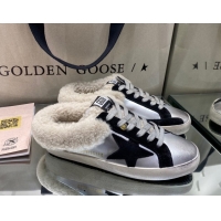 Stylish Golden Goose Women's Super-Star Sabots Sneaker in Silver Leather and Wool GGDB103112 1031067