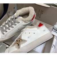 Buy Discount Golden Goose Women's Super-Star Sneakers in White Leather and Wool GGDB103113 1031069