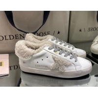 Best Grade Golden Goose Women's Super-Star Sneakers in White Leather and Wool GGDB103113 1031073