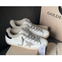 Good Looking Golden Goose Women's Super-Star Sneakers in White Leather and Wool GGDB103123 1031083