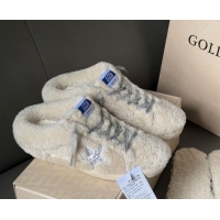 Golden Goose Women's Super-Star Sabots Sneaker in Beige Wool with Silver Glitter Star GGDB103118 1031078