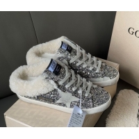 Most Popular Golden Goose Women's Super-Star Sabots Sneaker in Silver Glitter and Wool GGDB103119 1031079
