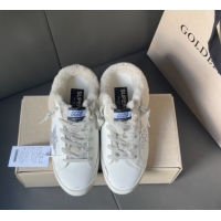 Purchase Golden Goose Women's Super-Star Sabots Sneaker in White Leather and Wool with Silver Glitter 2025 GGDB103121 10