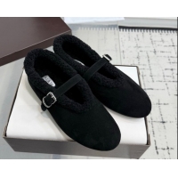 Good Quality Alaia Ballet Flats in Suede and Shearling 2026 AL102901 Black