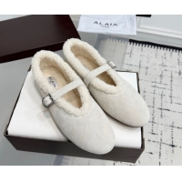 Grade Quality Alaia Ballet Flats in Suede and Shearling 2026 AL102901 White
