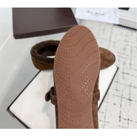 Best Product Alaia Ballet Flats in Suede and Shearling 2026 AL102901 Dark Brown