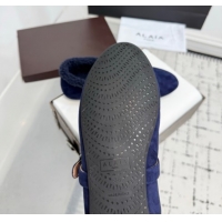 Good Looking Alaia Ballet Flats in Suede and Shearling 2026 AL102901 Navy Blue