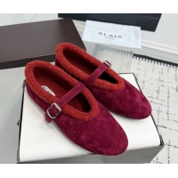 Charming Alaia Ballet Flats in Suede and Shearling 2026 AL102901 Red