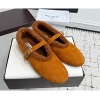 Sumptuous Alaia Ballet Flats in Suede and Shearling 2026 AL102901 Yellow