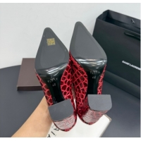 Unique Style Alaia Pointy Toe Pumps 9cm with Block Heel in Crocodile Embossed Leather Red 1029106