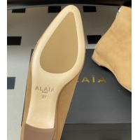 Buy Luxury Alaia Suede and Patent Leather Ankle Boots Beige AL102902 1029110