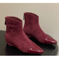 Best Grade Alaia Suede and Patent Leather Ankle Boots Burgundy AL102902 1029111