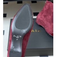 Best Grade Alaia Suede and Patent Leather Ankle Boots Burgundy AL102902 1029111