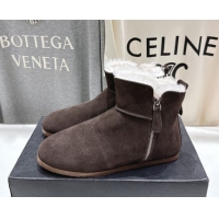 Best Product Alaia Suede and Wool Flat Ankle Boots 2026 AL102903 Dark Brown