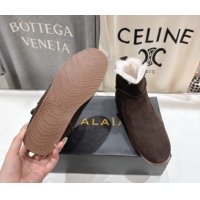 Best Product Alaia Suede and Wool Flat Ankle Boots 2026 AL102903 Dark Brown