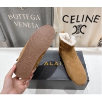 Stylish Alaia Suede and Wool Flat Ankle Boots 2026 AL102903 Dark Beige