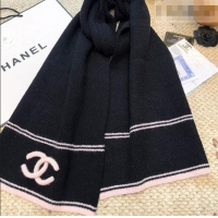 Cheap Grade Chanel Wool Cashmere Long Scarf 30x175cm CH010604 Black 2026