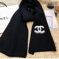 Good Taste Chanel Wool Cashmere Long Scarf 30x175cm CH010605 Black 2026