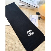 Good Taste Chanel Wool Cashmere Long Scarf 30x175cm CH010605 Black 2026